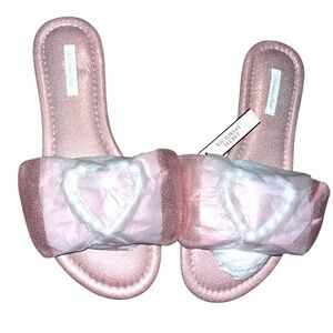Victoria's Secret Embellished Satin Bow Slide Slippers Slide Pearl Heart Pink
